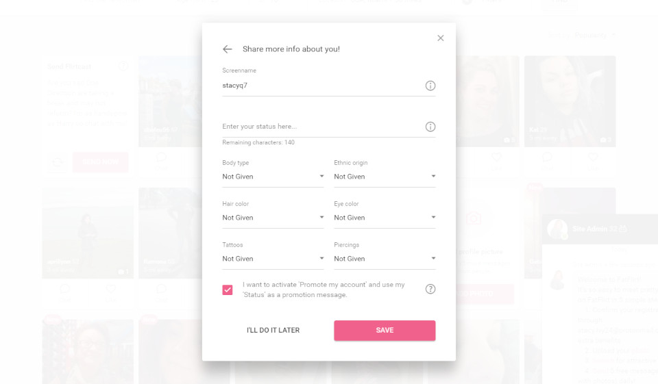 Registratie op FatFlirt